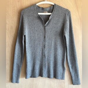 by TiMo Heathered Gray Ribbed Cardigan Sweater Button Front Long Sleeve Size M